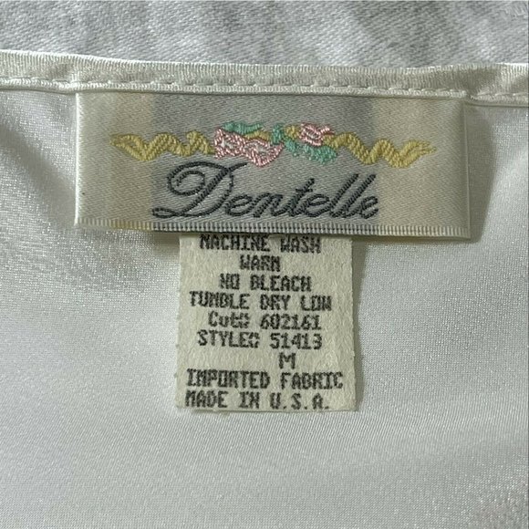 Dentelle White Satin Long Nightgown Set Size M Vintage 1980s USA lace Applique - Picture 7 of 7